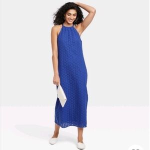 Women's Sleeveless Crochet Dress - A New Day™ Blue Size XS